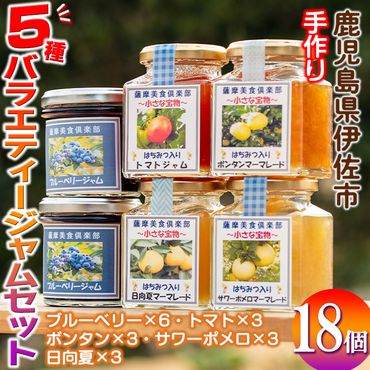 isa554 《数量限定》5種のバラエティージャム食べ比べセット(計18個・ブルーベリー×6、トマト×3、ボンタン×3、サワーポメロ×3、日向夏×3)【薩摩美食倶楽部】