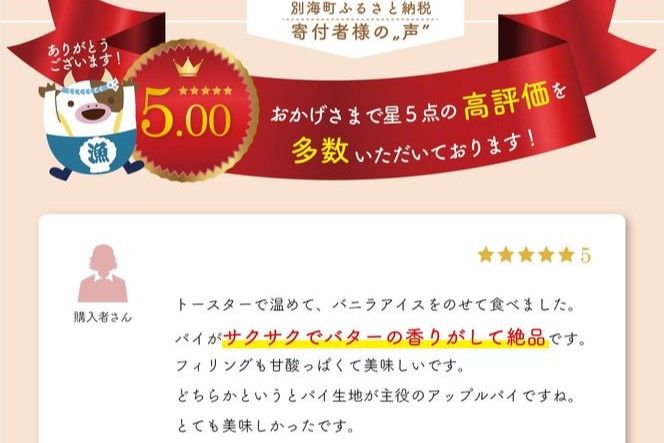 鉄板！酪農王国のアップルパイ 大きな3号サイズ(4個入) （ おいしいりんごを厳選し、林檎の凝縮された味わいに仕立てたスイーツです）