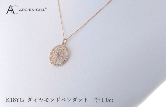 J049-4 アルカンシェル K18YGダイヤペンダント ダイヤ計1.00ct【鑑別書付き ジュエリー プレゼント ギフト ファッション アクセサリー 贈り物 贈答 お祝い 記念日】