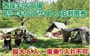 西俣キャンプ場 フリーキャンプサイト（最大6人、車乗り入れ不可）1泊利用券 007006