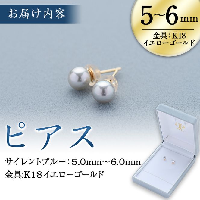 ＜数量限定＞ パールピアス (5-6mm・K18YG) 真珠 パール サイレントブルー イエローゴールド 18金 ピアス シンプルフォーマル パーティー 結婚式 冠婚葬祭 大分県 佐伯市【CA67】【(有)冨栄パール】