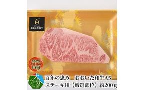 【A01103】百年の恵み　おおいた和牛A5　ステーキ用【厳選部位】約200ｇ