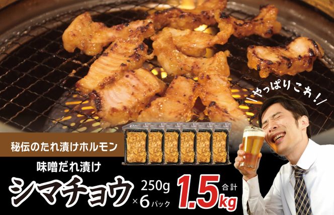 010B1410 【焼肉屋の定番】シマチョウ 味噌だれ漬け 1.5kg 小分け 250g×6 牛肉 ホルモン 焼肉用 