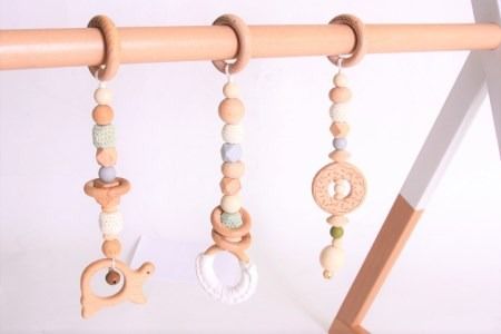 NE-6 HOPPL（ホップル）　ベビージムセット（シーグリーン）・ハンギングトイ（グリーン）