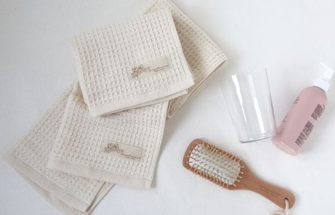 G1900 【フルオーガニックコットン】ふんわりワッフルフェイスタオル2枚