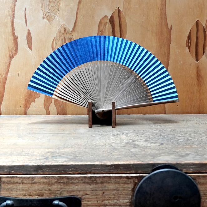 【杉山江見堂】藍染扇子　絞りセンター染分け　6寸5分45間