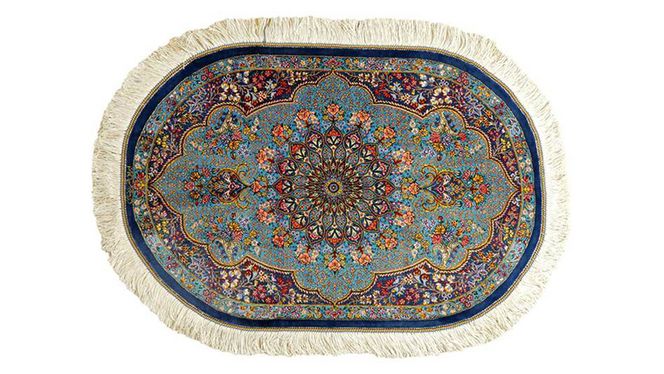 【限定1品】 ペルシャ絨毯 シルク100％ 手織り ラグマット カーペット／ 高級 玄関マットサイズ 89×61cm 高品質 じゅうたん ラグ （FS-2114) メダリオン 青 エントランスマット 寝室 書斎 和室 床暖房 ホットカーペット対応 じゅうたん ラグ 高密度 逸品 美しい マット カーペット 芸術 エレガント インテリア モダン 上質 [BP165-NT]