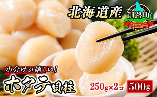 北海道産の帆立貝柱を刺身用に小分けにしました!「ホタテ貝柱」約250g×2コ(合計500g) 年内配送 年内発送 北海道 釧路町 釧路超 特産品 121-1262-141-009