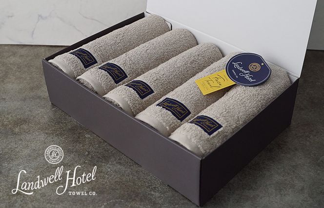 G2648 【TVで紹介！】Landwell Hotel フェイスタオル 5枚 グレー ギフト 贈り物【泉州タオル 国産 吸水 普段使い 無地 シンプル 日用品 家族 ファミリー】