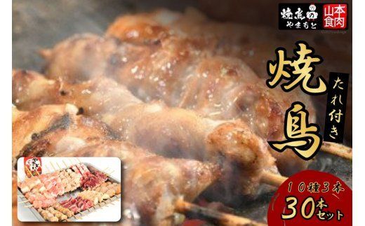 21-3.たれ付き焼鳥10種3本(30本セット) [山本食肉 山梨県 韮崎市 20742068] 