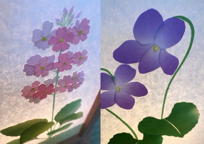 050F079 正絹着物生地で作ったおしゃれな行灯（あんどん） 四季の花 ...