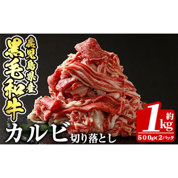 a328 鹿児島産黒毛和牛・カルビ切り落とし肉(計1kg・500g×2P)[財宝]国産 牛肉 切落し 薄切り 料理 冷凍 すき焼き しゃぶしゃぶ 肉じゃが