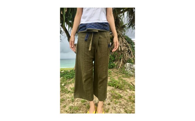 【nunu】琉球タイパンツ・ミンサー柄 〇 沖縄県 読谷村 涼しげ おしゃれ ユニセックス 染物 リラックス 綿麻 肌に優しい