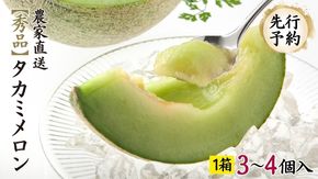 【先行予約 2026年6月中旬発送】 タカミ メロン 秀品 1箱 3～4玉入り 期間限定 産地直送 果物 フルーツ メロン 青肉 甘い [AV008ya]