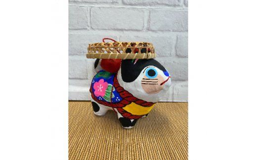 AW002-1 ざるかぶり犬張子(大)　手作り張子人形