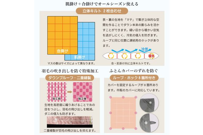 洗える 2枚合わせ 羽毛布団 【 セミダブル 】 (グレー)  抗菌防臭 ポーランド産 ホワイトグース 93％ [川村羽毛 山梨県 韮崎市 20743595] 布団 羽毛 肌掛け 合掛け オールシーズン 夏用 冬用