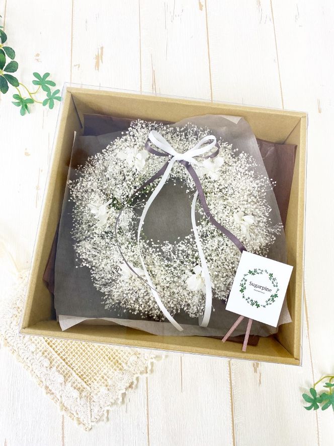 AJ093-1 プリザーブドフラワーリース【アンジュ/ホワイト】春日部市 シュガーパイン