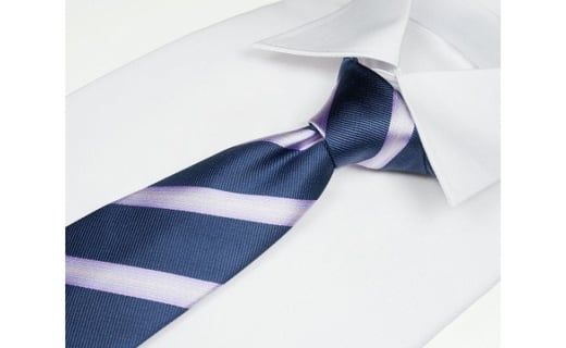 郡内織物「富士桜工房」シルクネクタイ ぼかし縞 藍生鼠 FAA1006