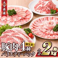 豚肉 バラエティーパック(合計2kg・4種)豚バラ しゃぶしゃぶ 鍋 とんかつ ロース 小分け 個包装 豚こま 小間切れ スライス セット 詰め合わせ 詰合せ 冷凍 食べ比べ 国産 大分県 佐伯市【BD104】【西日本畜産株式会社】