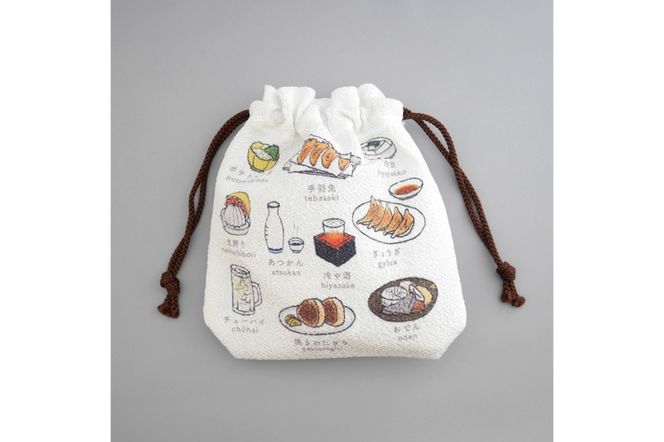 丹後ちりめん　にほんご巾着「izakaya（居酒屋）」 サイズ：約13.5cm×17.5cm　DZ00029-02