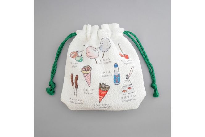 丹後ちりめん　にほんご巾着「yatai（屋台）」 サイズ：約13.5cm×17.5cm　DZ00029-03