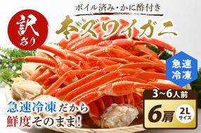 【訳あり！カニ酢付き】急速冷凍 ボイル済み 本ズワイガニ 2Lサイズ6肩　YK00413
