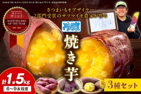 【先行予約】日本一！さつまいもオブザイヤー2部門受賞のサツマイモ農家が作る「紅はるか」「ふくむらさき」「栗かぐや」各500g程度の冷凍焼き芋計約1.5kg（6～9本程度）（2026年2月中旬～発送）　TF00063
