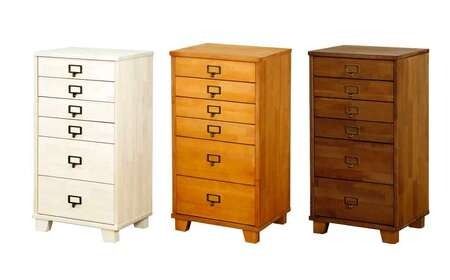 天然木チェスト 6段 A4サイズ ライトブラウン・木脚・取っ手C(ブロンズハンドル)