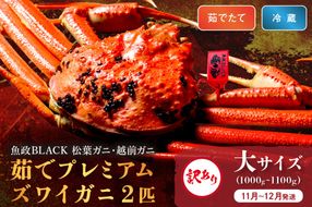 訳あり　【蟹の匠 魚政】茹で　プレミアムズワイガニ 魚政BLACK（松葉ガニ・越前ガニ） 大サイズ（1000～1100g） 2匹セット　(11月～12月発送)　UO01322
