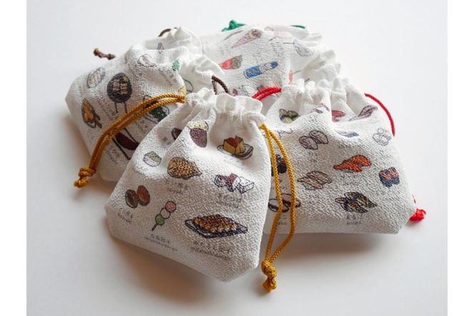 丹後ちりめん　にほんご巾着「sushi（寿司）」 サイズ：約13.5cm×17.5cm　DZ00029-01