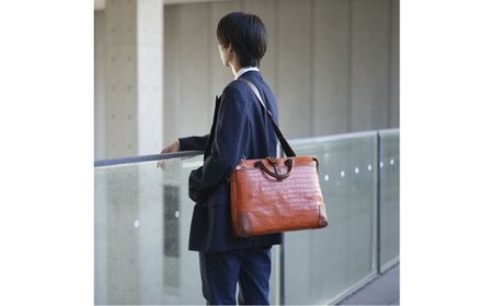 豊岡鞄 craftsmanship クロコ型ブリーフ サンセット 197712 / 木和田正昭商店 クロコダイル調 本革 ブリーフケース ビジネスバッグ メンズ ビジネスカジュアル カバン バッグ A