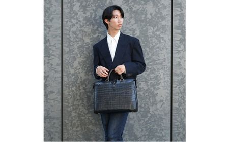 豊岡鞄 craftsmanship クロコ型ブリーフ ミッドナイト 197712 / 木和田正昭商店 クロコダイル調 本革 ブリーフケース ビジネスバッグ メンズ ビジネスカジュアル カバン バッグ