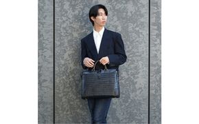 豊岡鞄 craftsmanship クロコ型ブリーフ ミッドナイト 197712 / 木和田正昭商店 クロコダイル調 本革 ブリーフケース ビジネスバッグ メンズ ビジネスカジュアル カバン バッグ A4ファイル収納 手持ち ショルダーベルト付属 2way