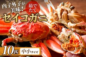 【蟹の匠 魚政】内子外子が美味! 茹でたて セイコガニ（セコ蟹）（香箱ガニ）（こっぺ）中小サイズ 10匹セット　UO01385