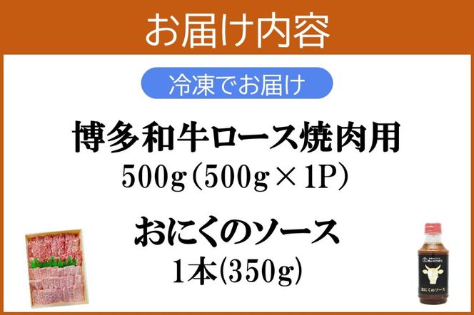 【D9-008】プロトン冷凍 博多和牛ロース焼肉500g【特製オリジナルお肉のソース付き】