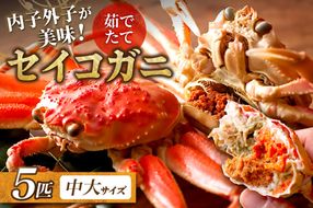 【蟹の匠 魚政】内子外子が美味! 茹でたて セイコガニ（セコ蟹）（香箱ガニ）（こっぺ）中大サイズ 5匹セット　UO01381