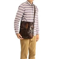 豊岡鞄　帆布PU×皮革ショルダー(24-129) チョコ