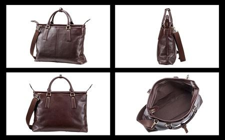 豊岡鞄　皮革横型手提げ（ブラック）