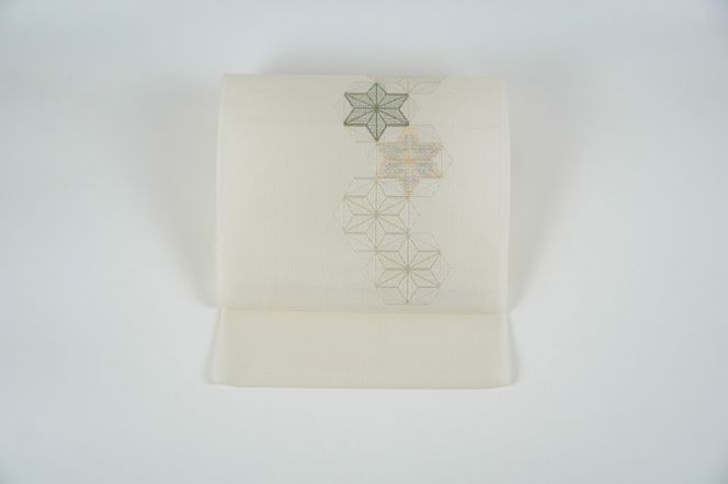 ＜丹後の藤布　遊絲舎＞八寸名古屋帯　「すかし麻の葉」（白）選べるお仕立て　FY00105