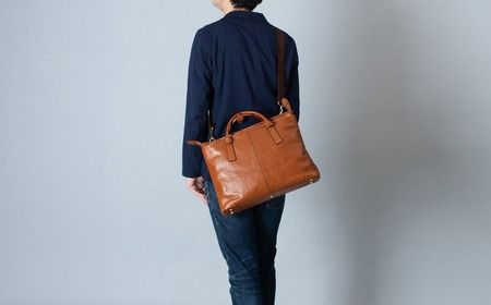 豊岡鞄　皮革横型手提げ（ブラウン）