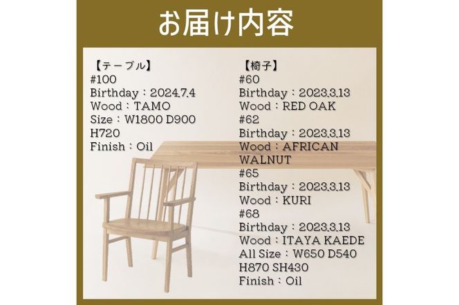 【ふるプレ限定品】【限定1台 予約返礼品】ダイニングセット テーブル1台 椅子4脚 ( テーブル イス セット 木材 家具 1点もの 限定 )【176-0003】