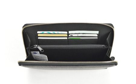 豊岡産鞄 牛革切り目ラウンドポーチ　大（25933-01）黒 / かばん カバン 鞄 バッグ