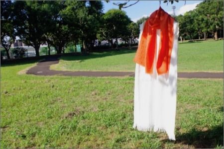 フィルタンゴ ストール【洗える丹後ちりめんのシルク】西洋更紗柄　コーラルオレンジ　ギフトにもおすすめ。　FI00042