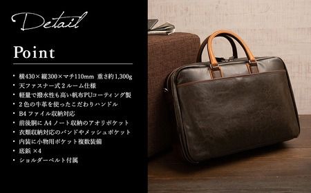 豊岡鞄　帆布PU×レザーソフトブリーフ2Room（24-156）ブルー