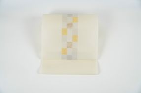 ＜丹後の藤布　遊絲舎＞八寸名古屋帯　「すかし市松文」（白）選べるお仕立て　FY00106