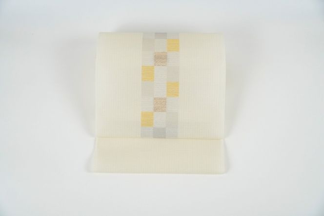 ＜丹後の藤布　遊絲舎＞八寸名古屋帯　「すかし市松文」（白）選べるお仕立て　FY00106