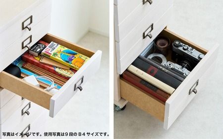 天然木チェスト 7段 A4サイズ ライトブラウン・キャスター・取っ手D(ウッド)