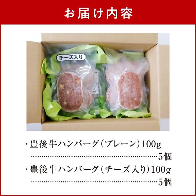 【A05065】豊後牛ハンバーグ（プレーン・チーズ入り）合計10個セット（合計約1kg）