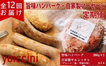 《ヨイッチーニ》旨味ハンバーグ・自家製ソーセージ定期便 全12回