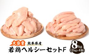 大容量 熊本県産 若鶏ヘルシーセットF (ささみ・むね肉) 合計8kg (各2kg×2袋) 鶏肉 鳥肉 ササミ 胸肉 ムネ肉 お肉 鶏 肉 精肉 加熱用 料理 チキン あっさり ヘルシー 国産 九州産 冷凍